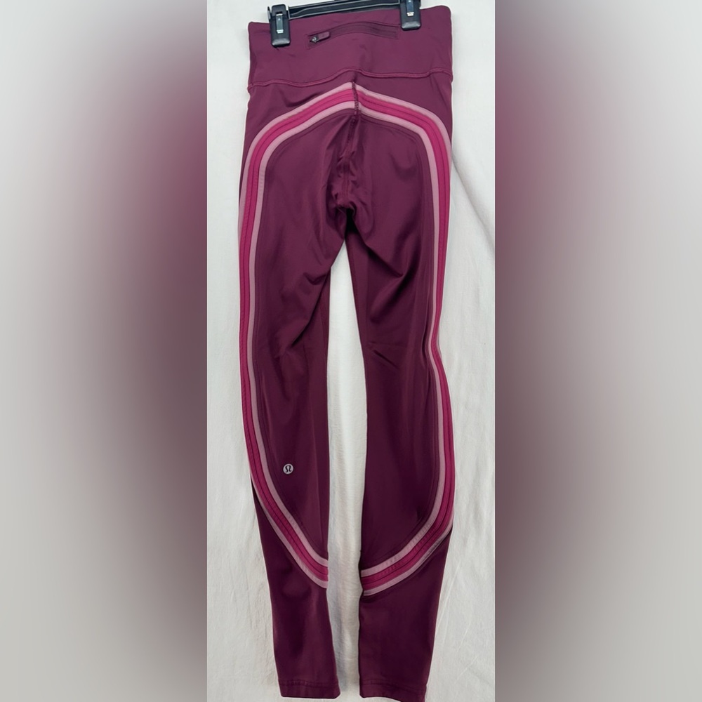 Lululemon‎ Run Crew Tight Leggings Deep Ruby Ribbon Detail Women Size 2